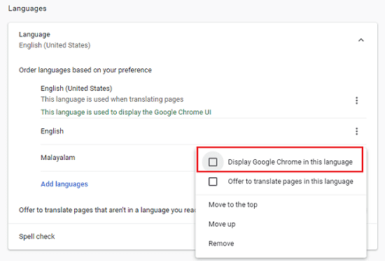 Google Chrome language change