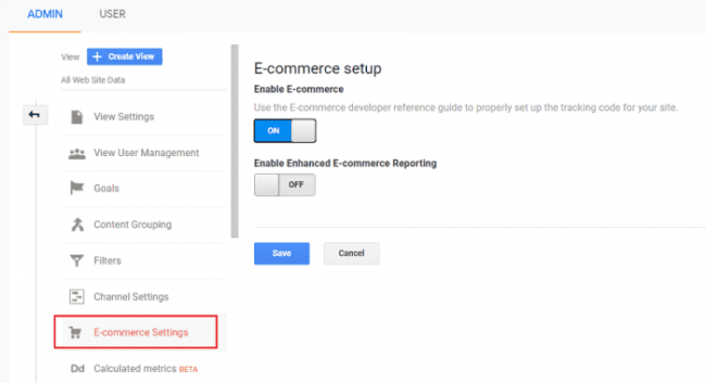 enhanced eCommerce settings